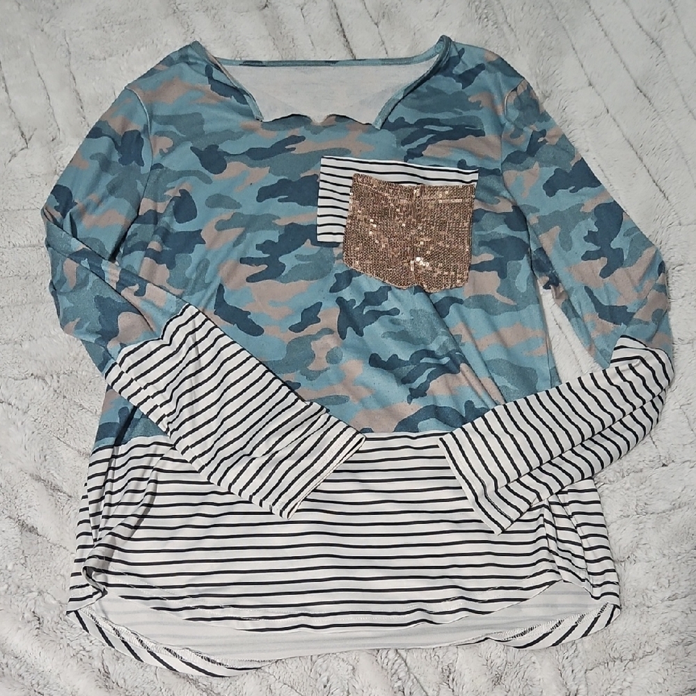 Camouflage and Striped Women's Top